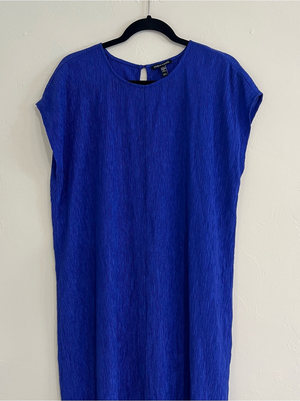 Eileen Fisher Woven Plisse Round Neck Dress Cobalt Blue Size Large Lagenlook - Picture 5 of 6